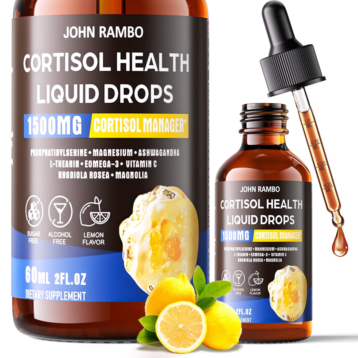 Cortisol Liquid Drops for Women & Men - Hormone Balance, Mood & Sleep (2 oz)