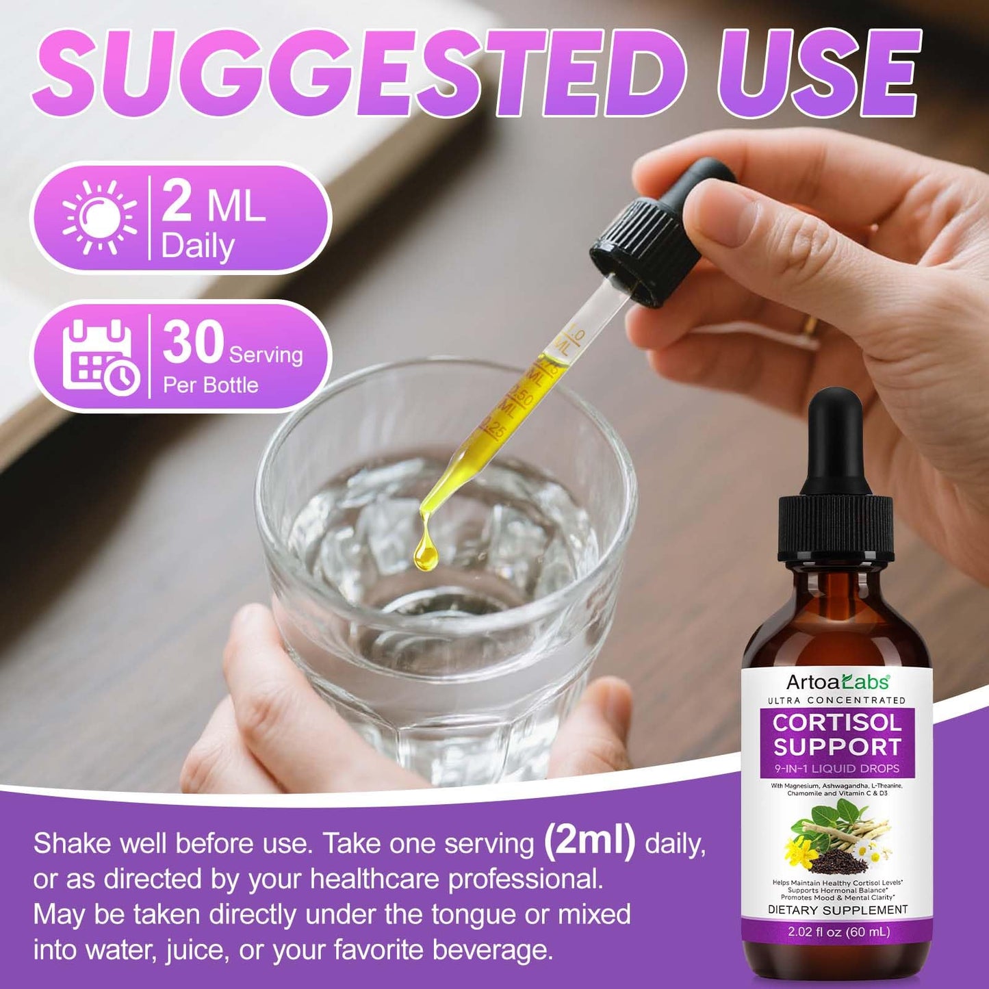 Onznoz 10-in-1 Cortisol Reducer Liquid Drops for Hormonal Balance – Magnesium, Ashwagandha & L-Theanine (2.02 fl oz)