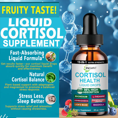 Cortisol Supplements for Women – 19-in-1 Liquid Drops (High Absorption)