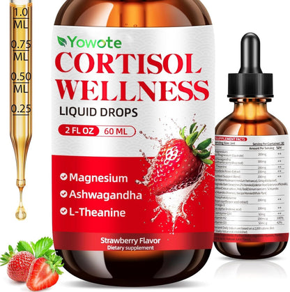 Cortisol Support Drops for Men & Women – Stress Hormone Balance, Magnesium & Ashwagandha (60ml, Strawberry)