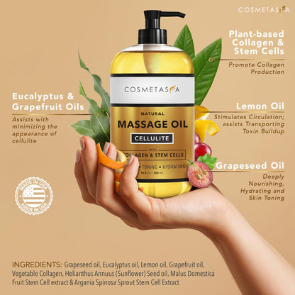 Cosmetasa Cellulite Massage Oil with Collagen & Stem Cells – 16.9 oz