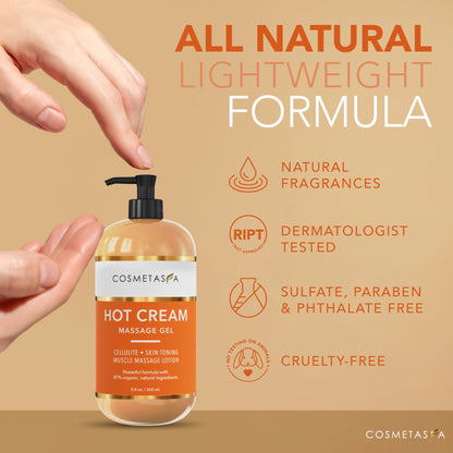 Cosmetasa Hot Cream for Belly – 87% Organic Cellulite & Natural Sweat Gel (16.9 oz)