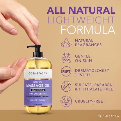 Cosmetasa Lavender Massage Oil with Hot Stones – Spa-Quality, Natural & Cruelty-Free (8.8 oz)