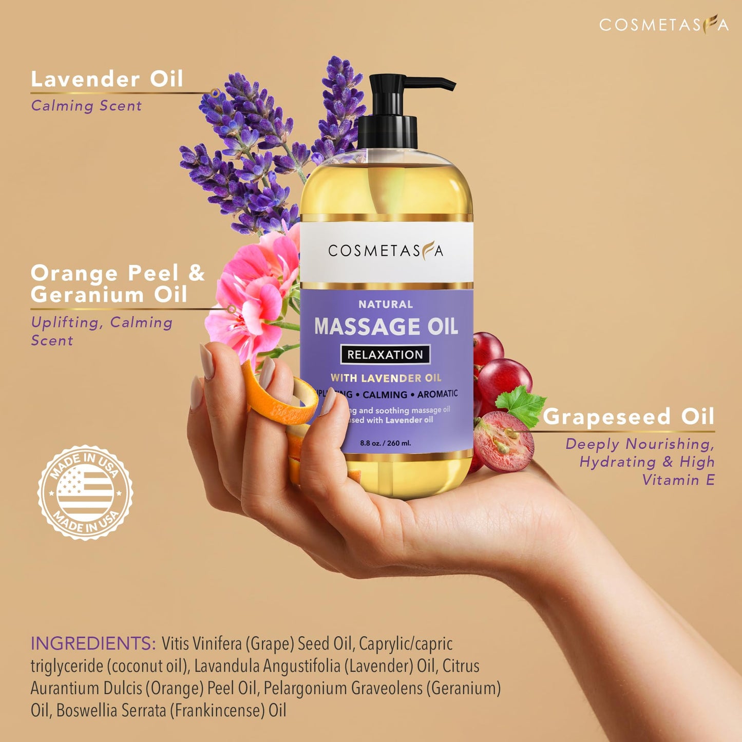 Cosmetasa Massage Oil Set - Arnica & Peppermint Sore Muscle Relief, Cellulite & Lavender Body Massage Oils - Gua Sha Therapy