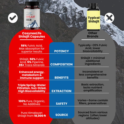 cosynee Himalayan Shilajit - Shilajit Capsules, Shilajit for Men, Shilajit for Women, 56% Fulvic Acid & 5% Piperine, 90 Caps