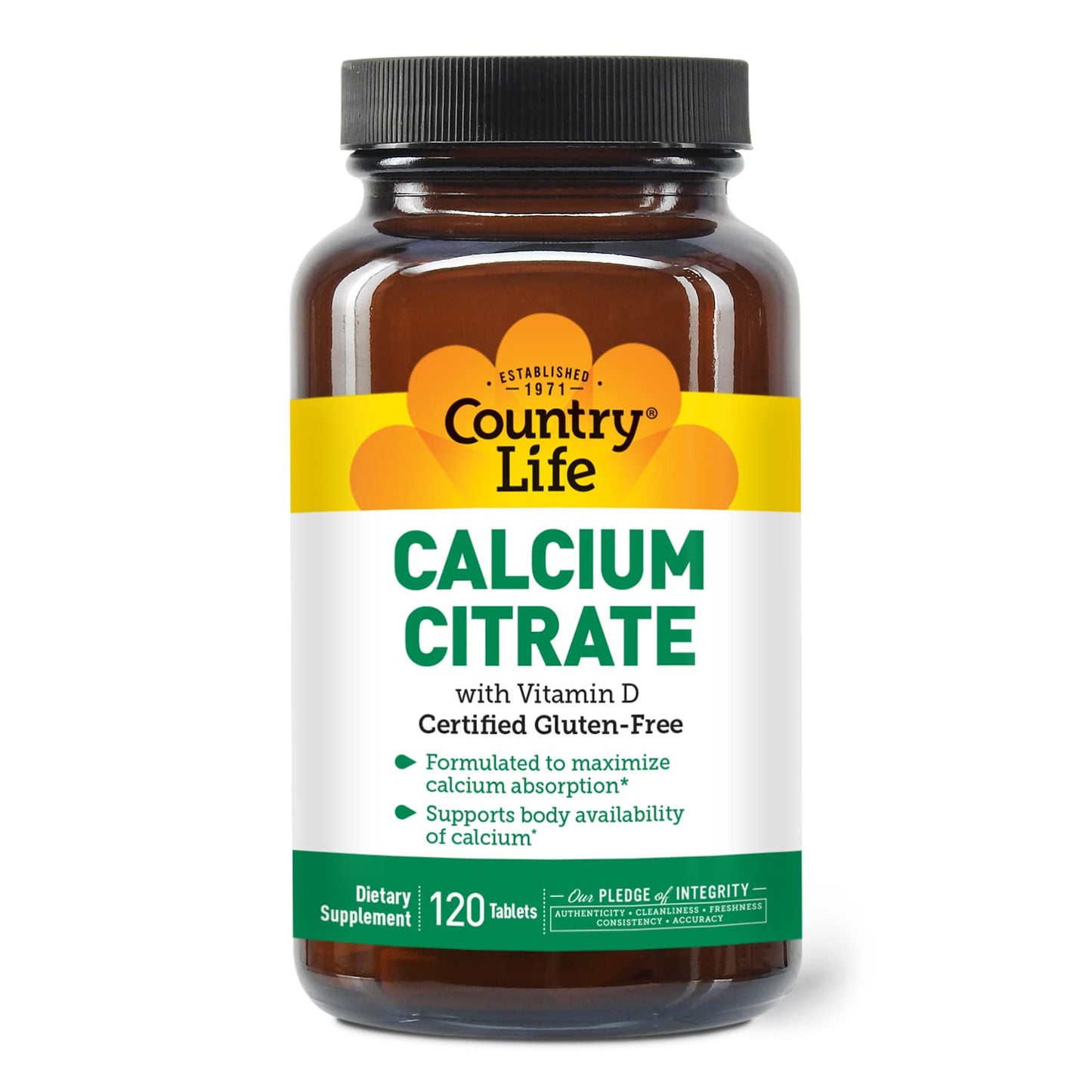 Country Life Calcium Citrate with Vitamin D 500mg – Highly Absorbable, Gluten Free, Vegan, Halal, Non-GMO – 2 x 120 Tablets