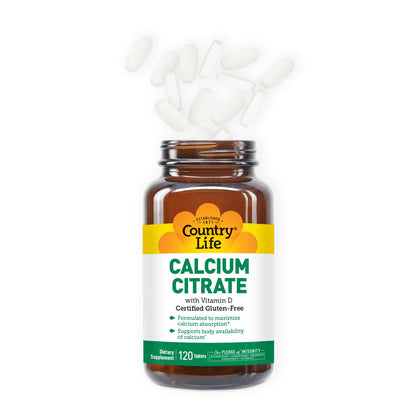 Country Life Calcium Citrate with Vitamin D 500mg – Highly Absorbable, Gluten Free, Vegan, Halal, Non-GMO – 2 x 120 Tablets