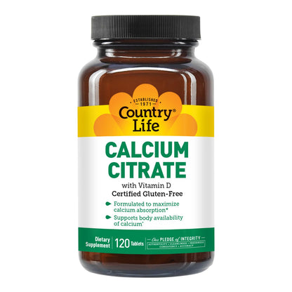 Country Life Calcium Citrate with Vitamin D 500mg – Highly Absorbable, Gluten Free, Vegan, Halal, Non-GMO – 2 x 120 Tablets