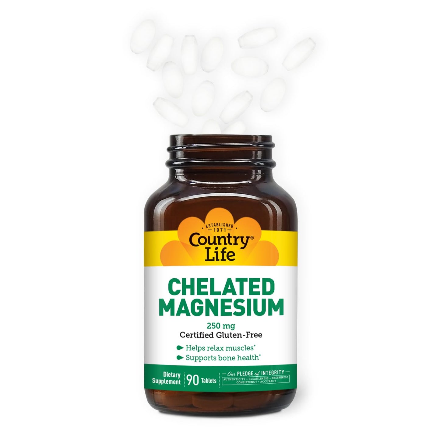 Country Life Chelated Magnesium 250mg – Supports Bone & Immune Health | Daily Supplement 90 ct