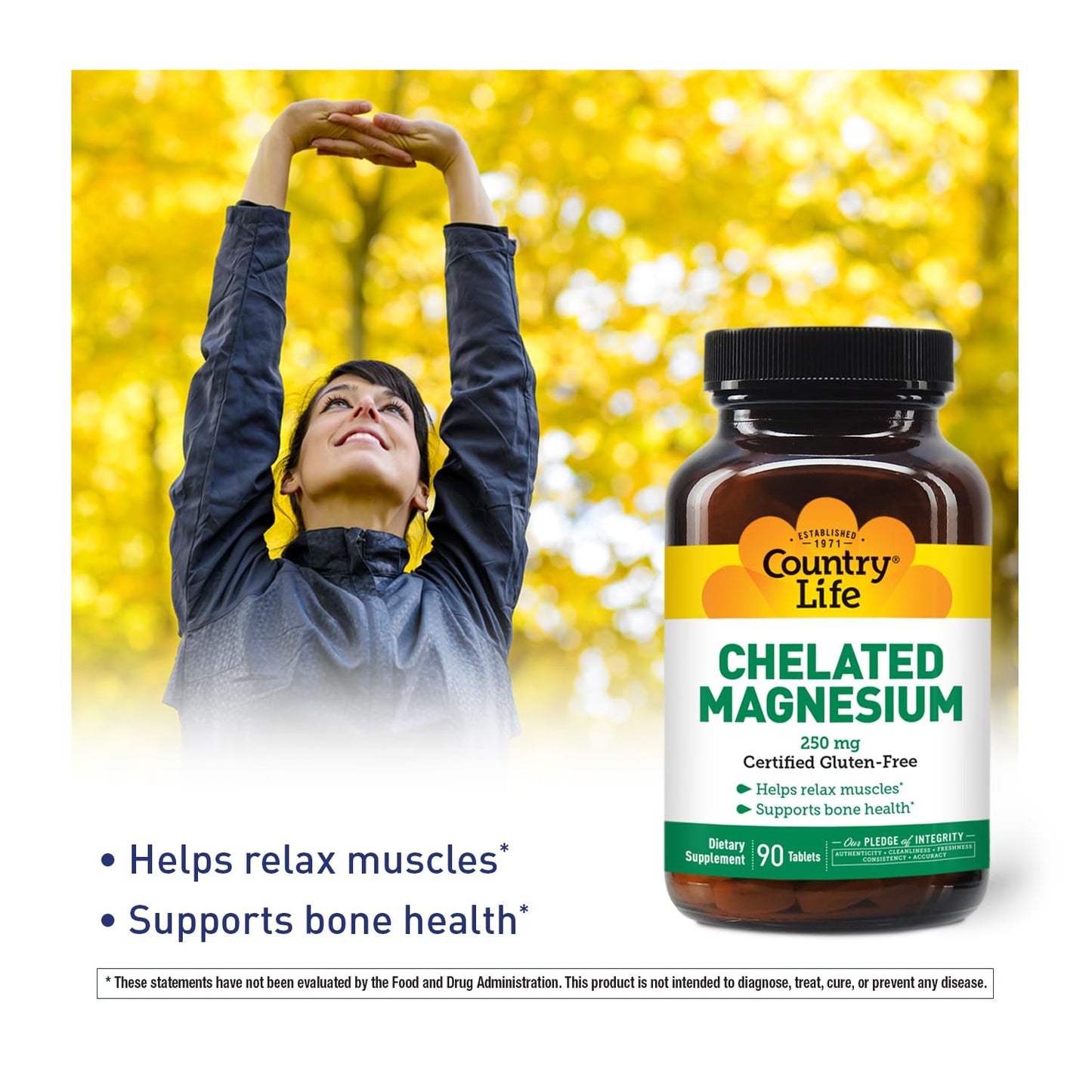 Country Life Chelated Magnesium 250mg – Supports Bone & Immune Health | Daily Supplement 90 ct