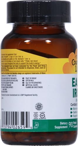 Country Life Easy Iron 25mg Capsules - Gentle Ferrochel, Vegan Iron for Energy