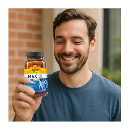 Country Life Max for Men Multivitamin – Iron-Free, Gluten-Free, Saw Palmetto & Lycopene | 120 Vegetarian Tablets