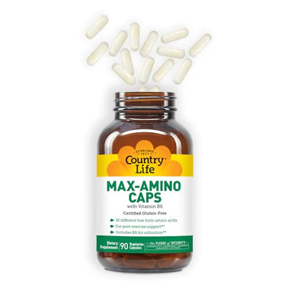 Country Life Maxi-Amino: 16 Free-Form Amino Acids, 90 Veg Capsules per Bottle, Pack of 2 | Gluten Free & Vegetarian