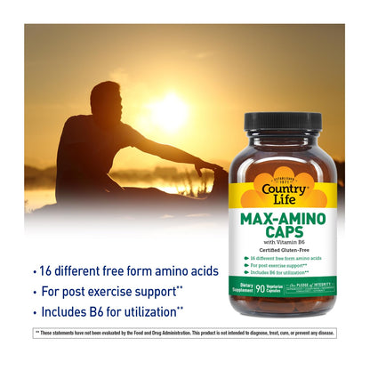 Country Life Maxi-Amino: 16 Free-Form Amino Acids, 90 Veg Capsules per Bottle, Pack of 2 | Gluten Free & Vegetarian