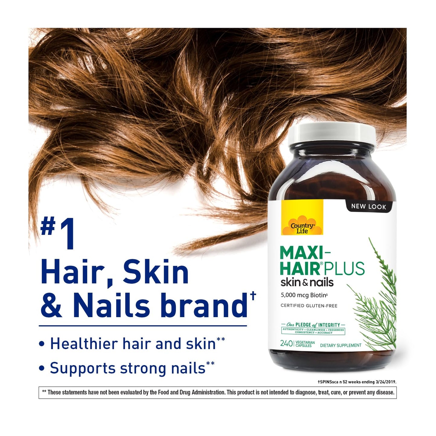 Country Life Maxi-Hair Plus Biotin — Supports Hair, Skin & Nails | 240 Ct