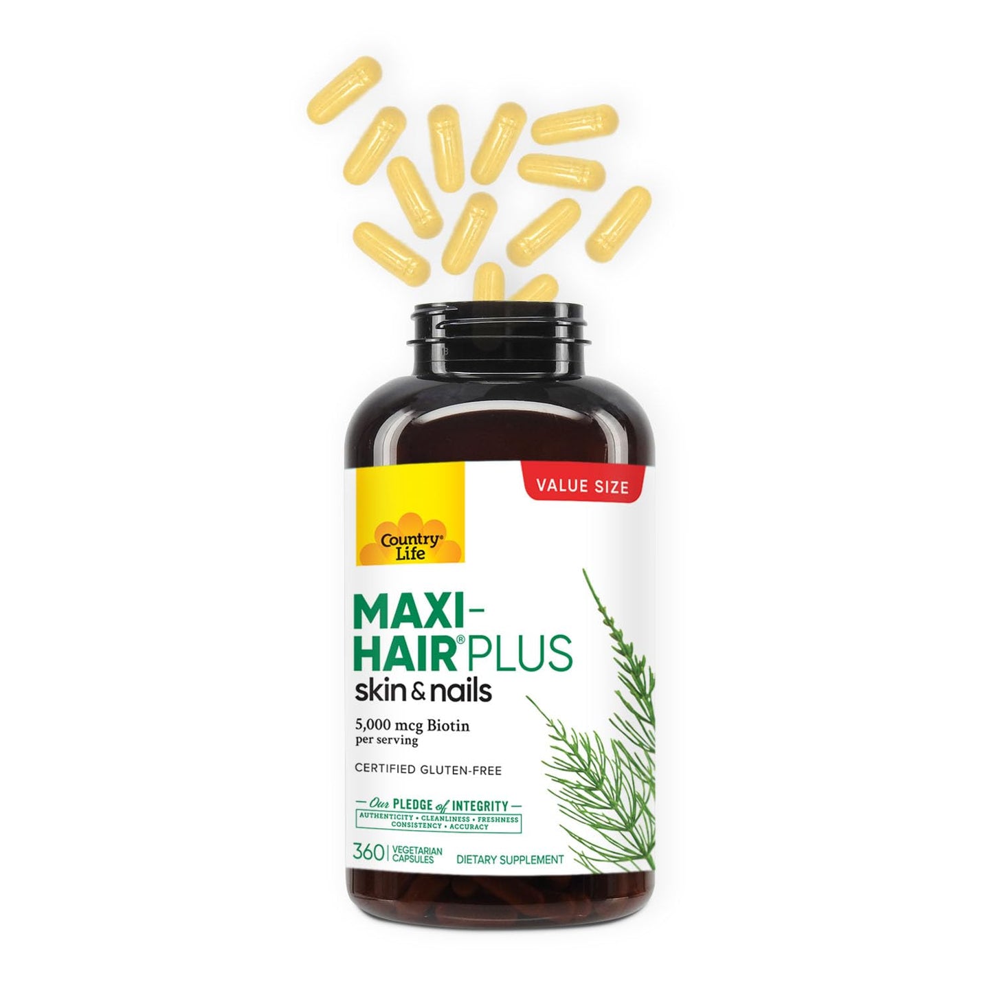 Country Life Maxi-Hair Plus 5000 mcg Biotin – Gluten Free & Vegetarian, 360 Capsules
