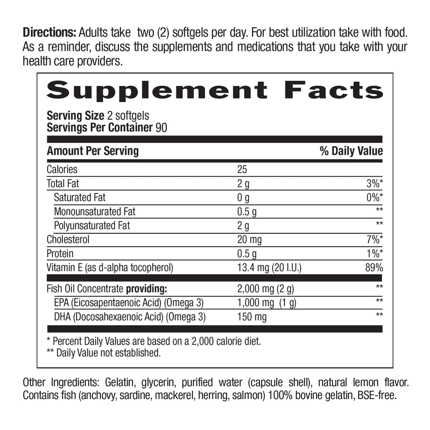 Country Life Omega-3 Fish Oil Supplement | High Concentration EPA & DHA, 2000mg, Lemon Flavor