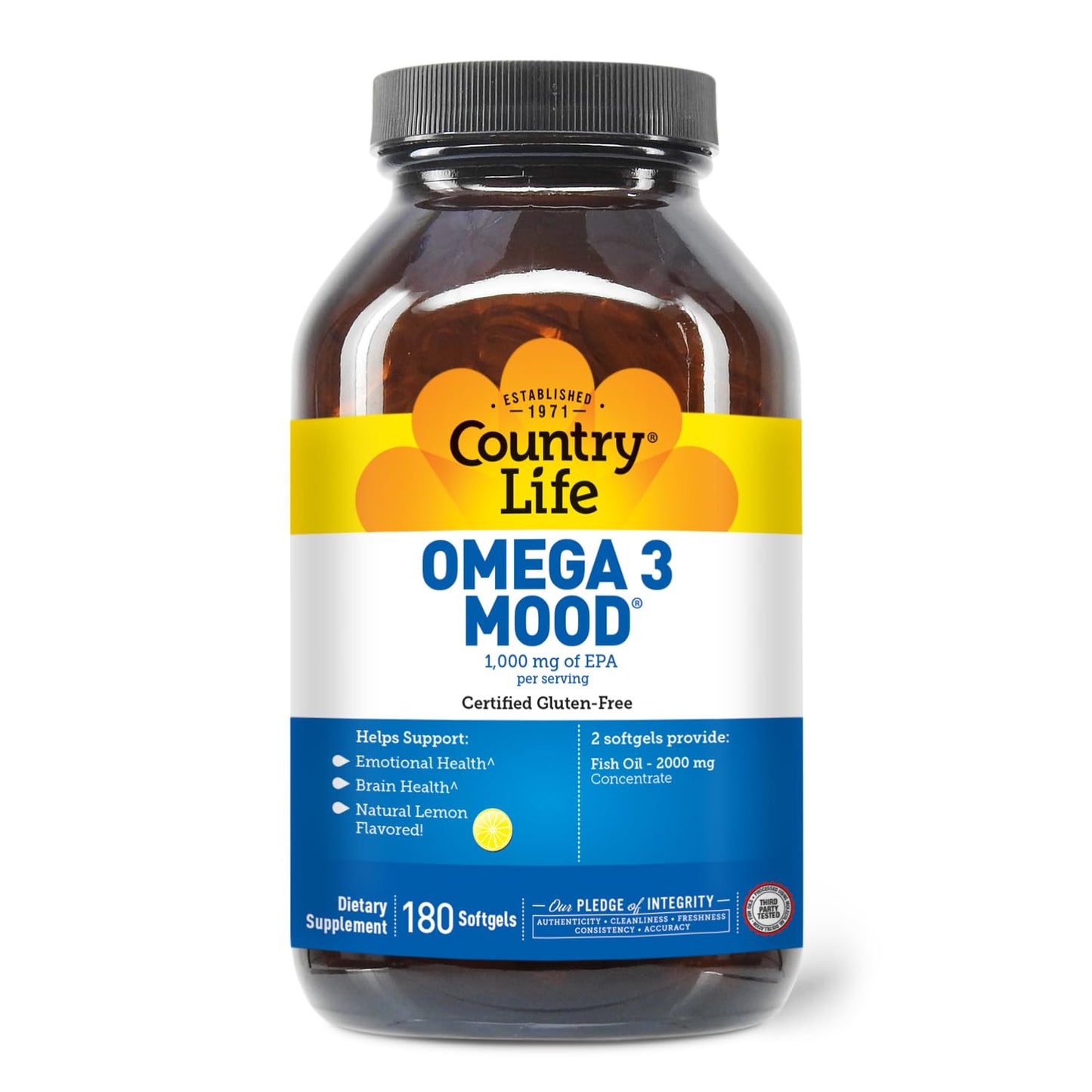 Country Life Omega-3 Fish Oil Supplement | High Concentration EPA & DHA, 2000mg, Lemon Flavor