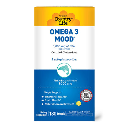 Country Life Omega-3 Fish Oil Supplement | High Concentration EPA & DHA, 2000mg, Lemon Flavor