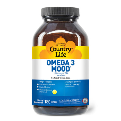 Country Life Omega-3 Fish Oil Supplement | High Concentration EPA & DHA, 2000mg, Lemon Flavor