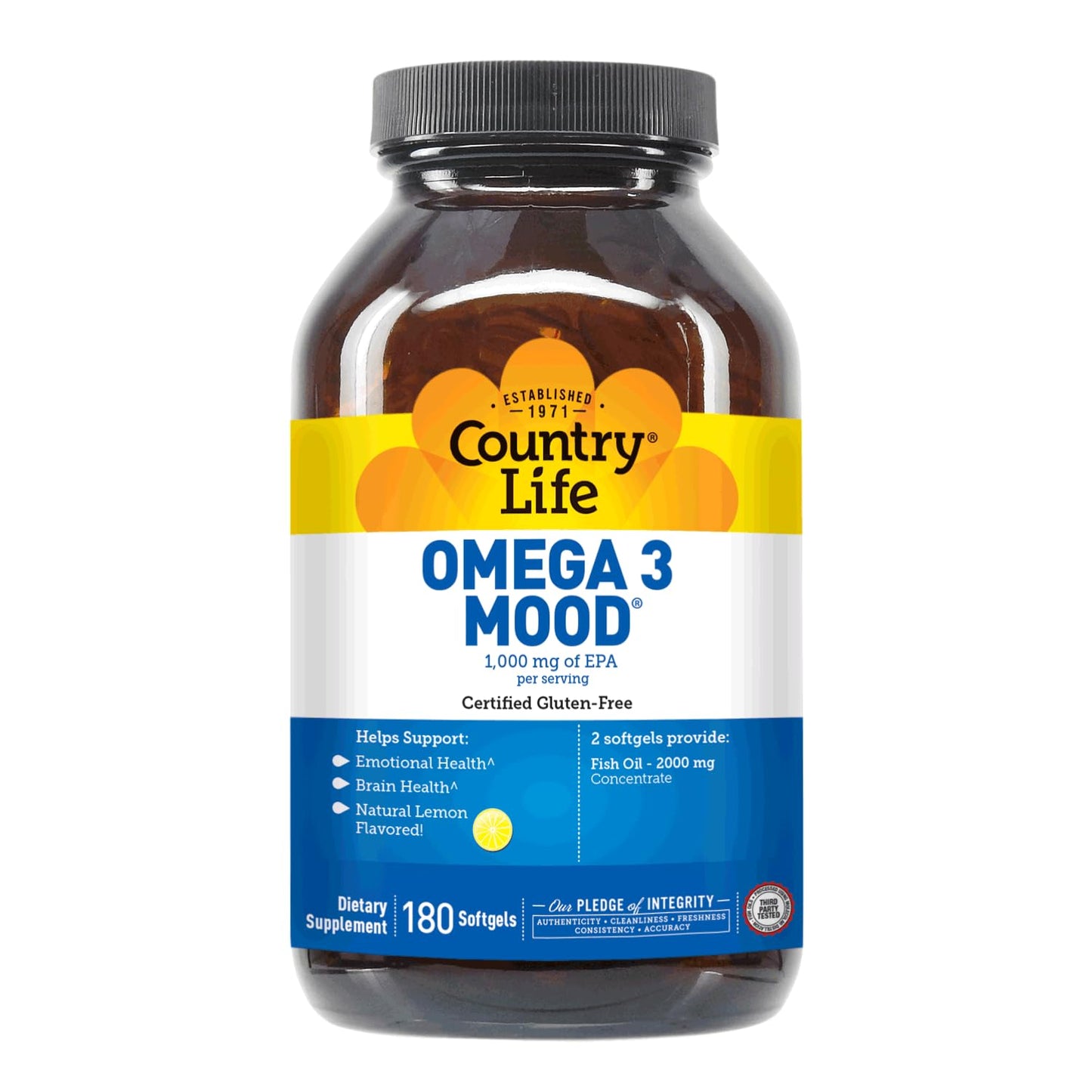 Country Life Omega-3 Fish Oil Supplement | High Concentration EPA & DHA, 2000mg, Lemon Flavor
