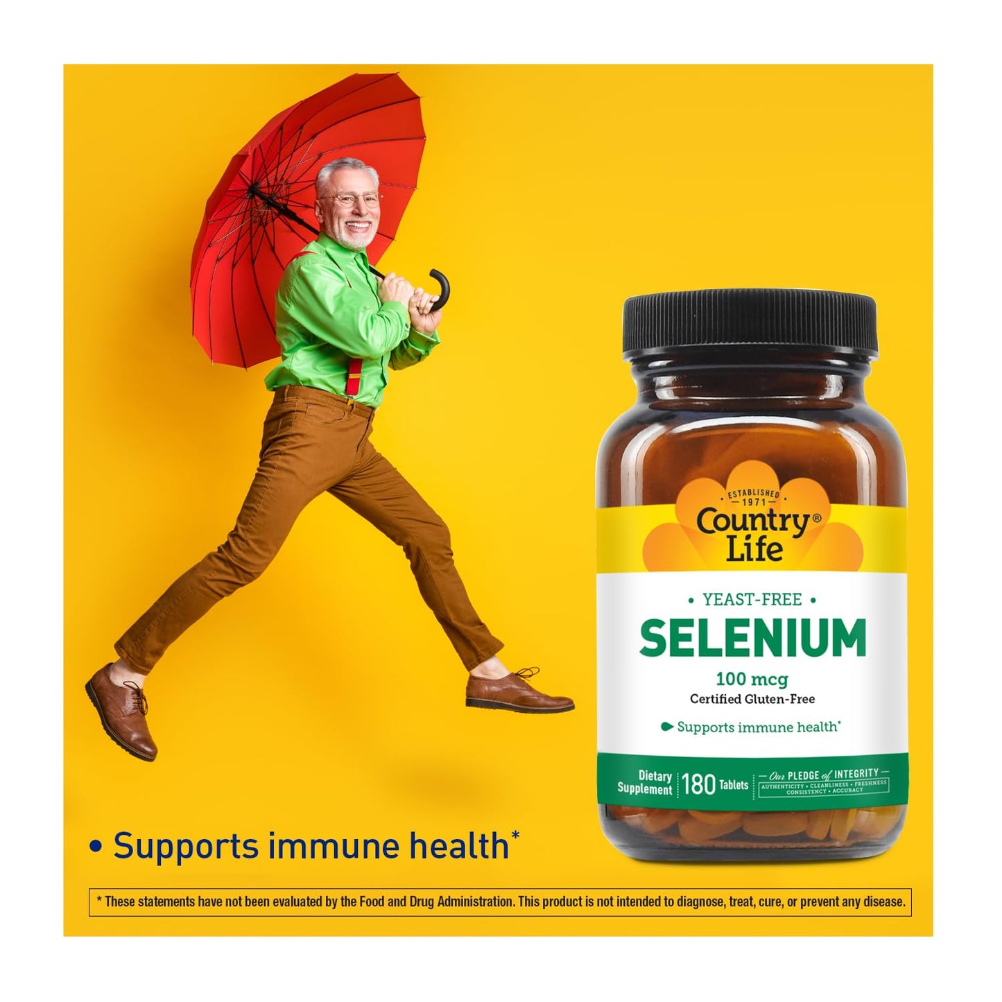 Country Life Selenium – Yeast Free, 100 mcg, 180 Tablets | Immune Support