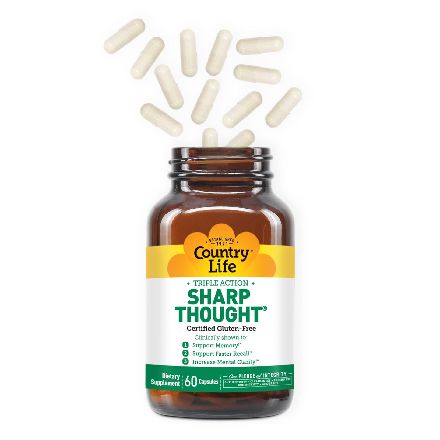 Country Life Sharp Thought – Memory & Cognitive Support with Sharp-PS Gold + DHA (Gluten-Free)
