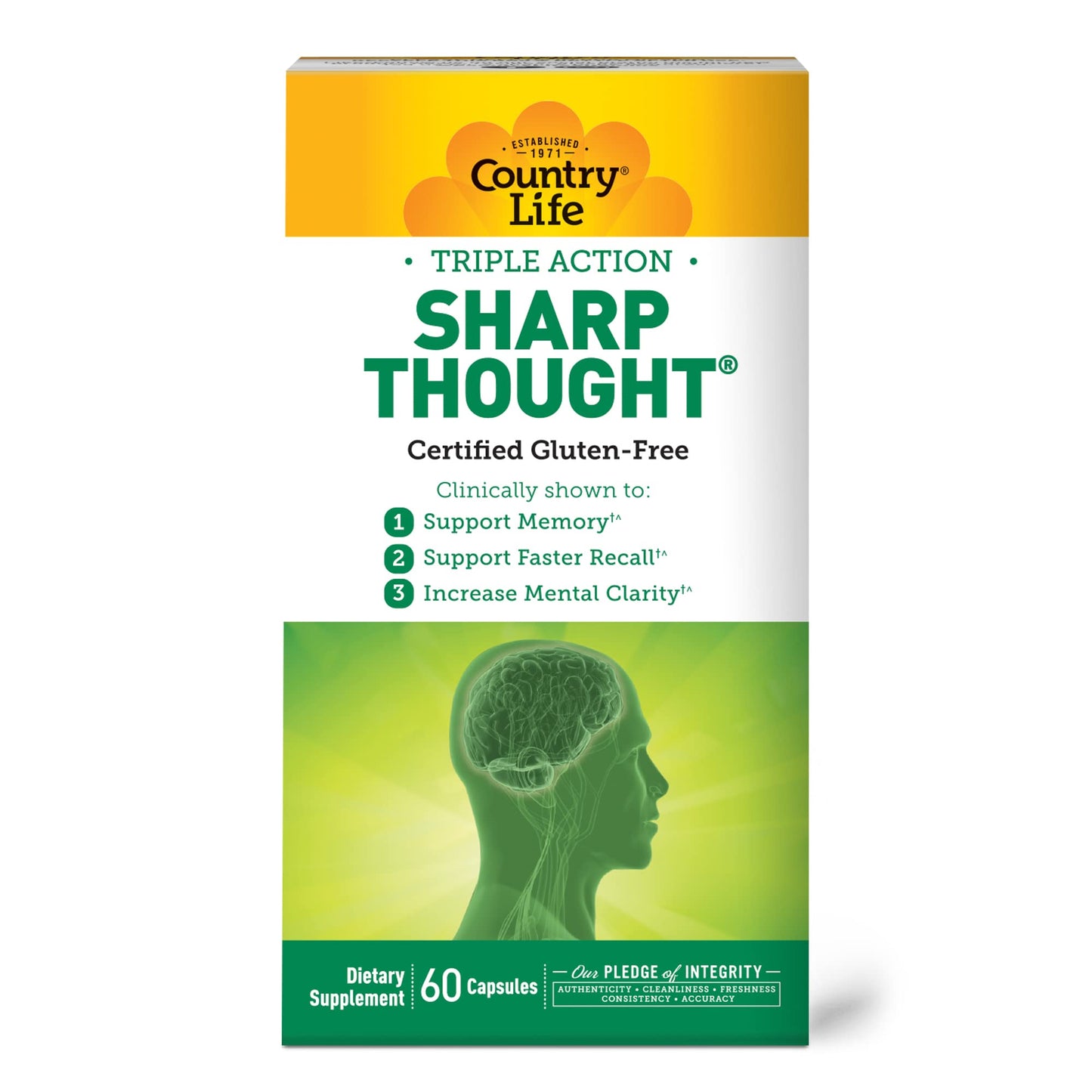 Country Life Sharp Thought – Memory & Cognitive Support with Sharp-PS Gold + DHA (Gluten-Free)