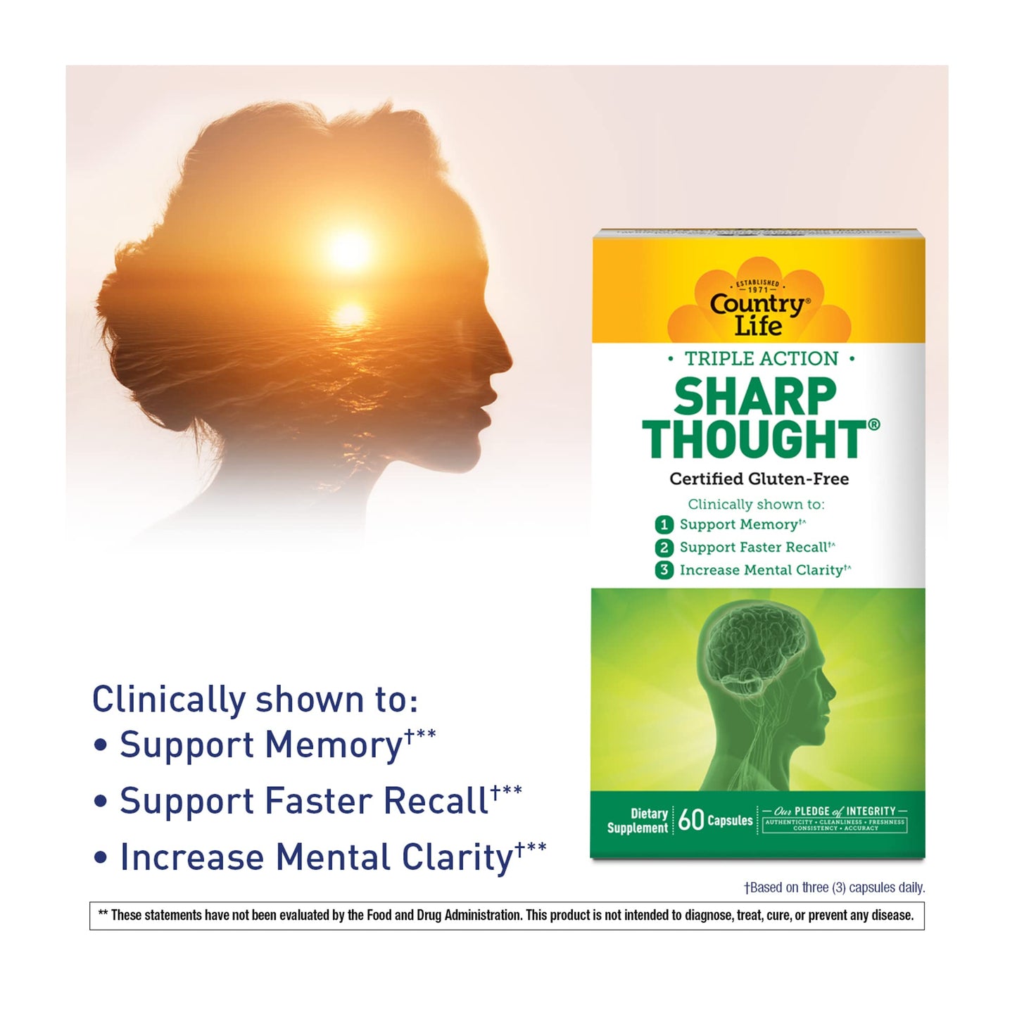 Country Life Sharp Thought – Memory & Cognitive Support with Sharp-PS Gold + DHA (Gluten-Free)