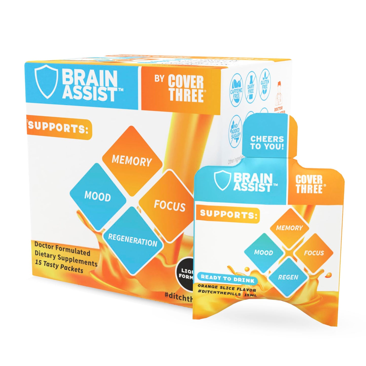 Cover Three Brain Assist - Liquid Brain Support for Focus & Memory