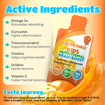 Cover Three Kids Brain & Focus Supplements | Omega-3 DHA for Children (20 Pouches)