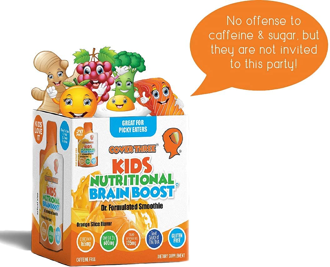 Cover Three Kids Brain & Focus Supplements | Omega-3 DHA for Children (20 Pouches)