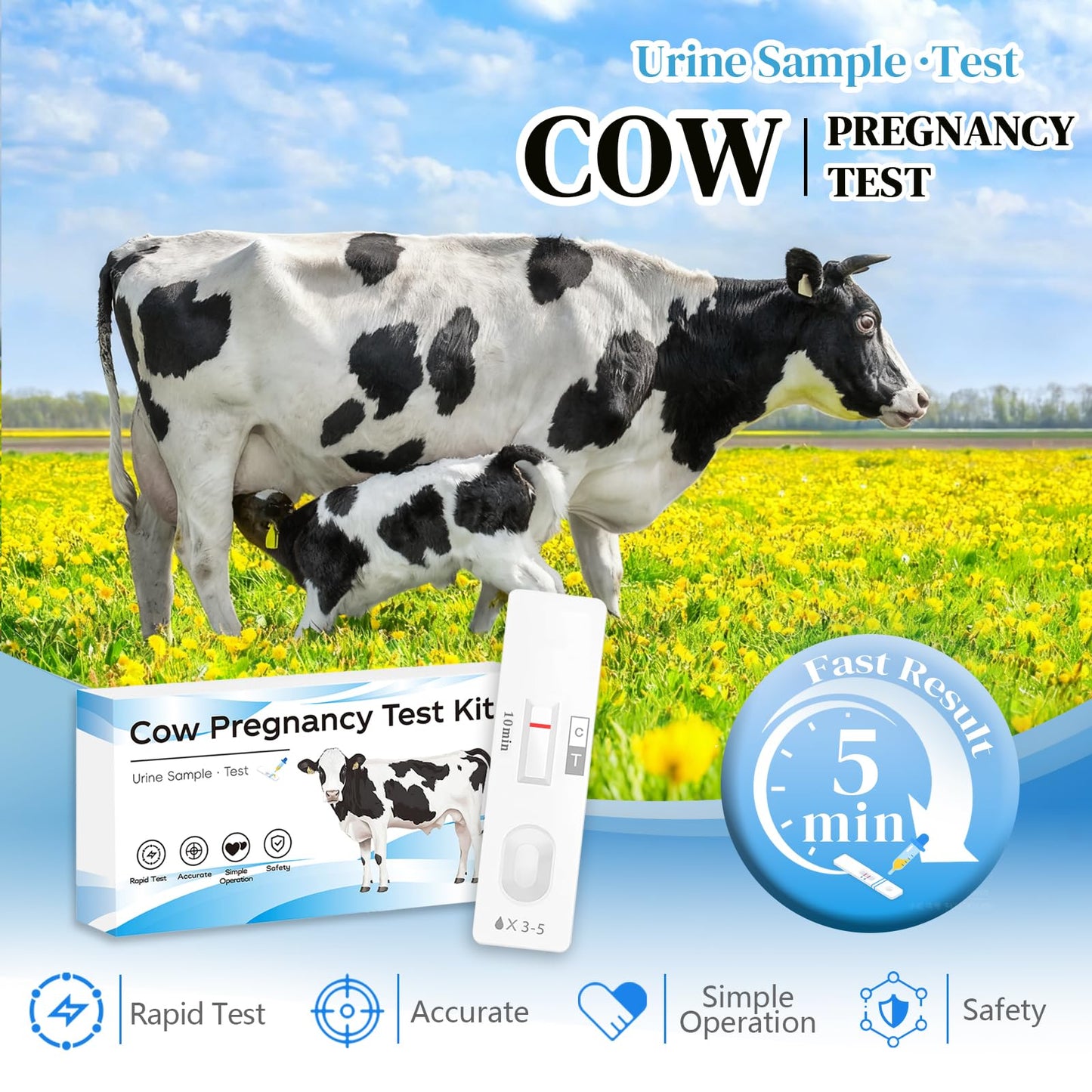 2-Pack Cow Pregnancy Test Kit — Fast Urine Test for Early Detection (5–10 Minutes)