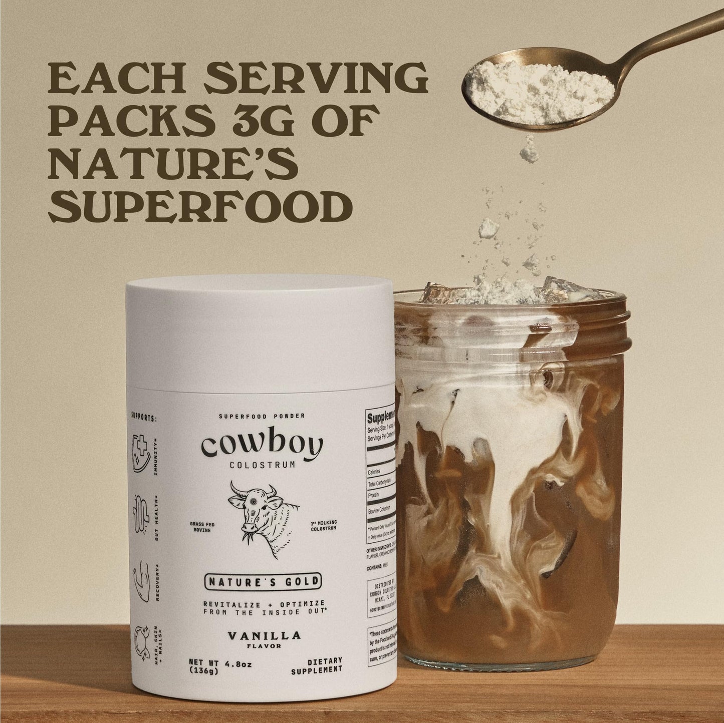 Cowboy Colostrum Powder – First Day Milking, Grass-Fed Bovine Colostrum, Unflavored, 40 Servings