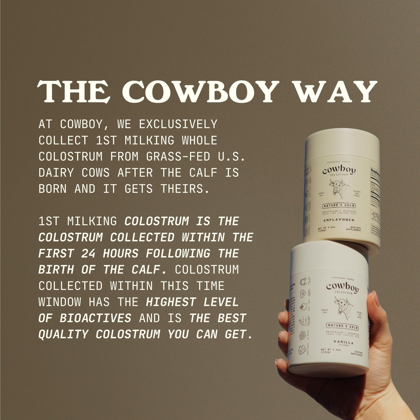 Cowboy Colostrum Powder – First Day Milking, Grass-Fed Bovine Colostrum, Unflavored, 40 Servings
