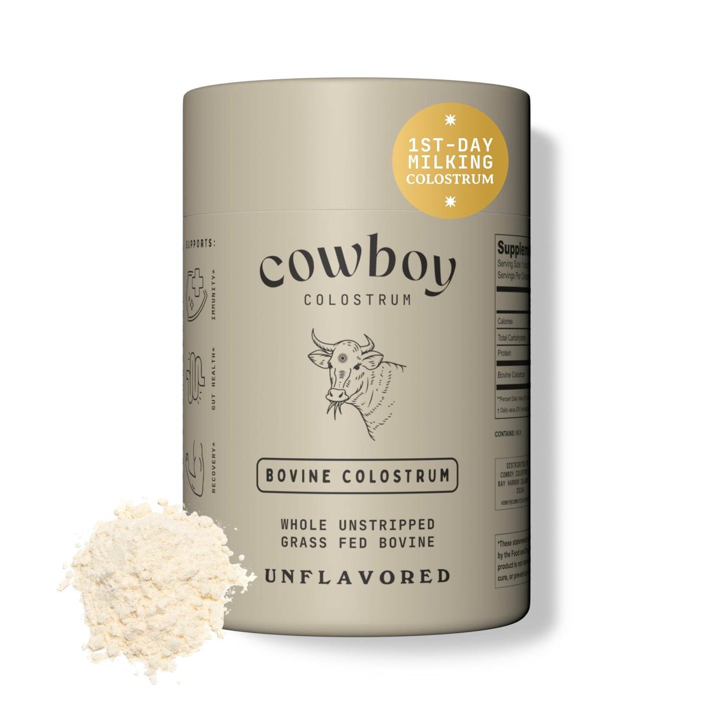 Cowboy Colostrum Powder – First Day Milking, Grass-Fed Bovine Colostrum, Unflavored, 40 Servings