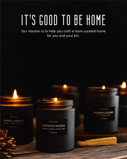 Craft & Kin Premium Smokey Fireside Candle | Scented Candles for Men | Wood Wick | 7.6oz