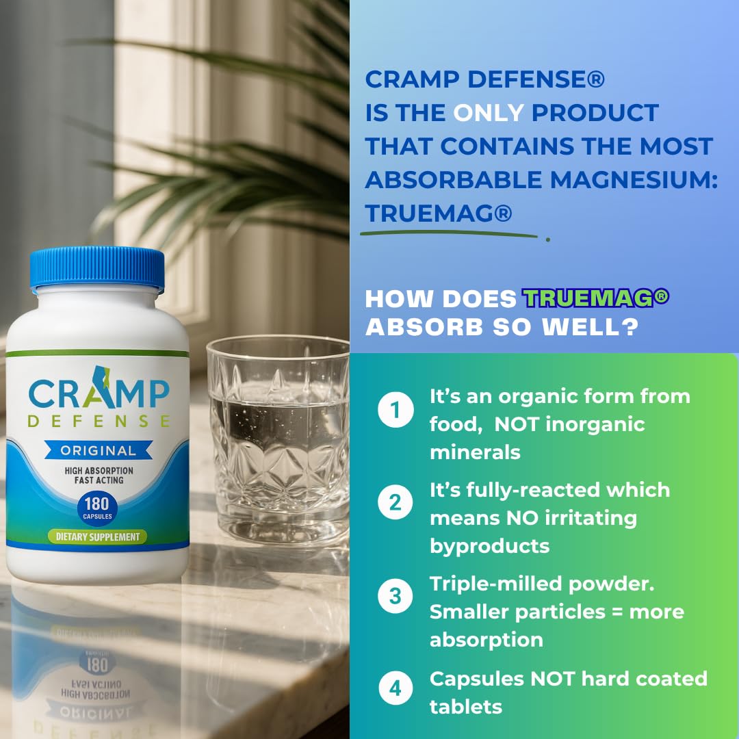 Cramp Defense Leg Cramps Pills — Organic Magnesium Capsules, High Absorption, Made in USA (3–6 Month Supply)