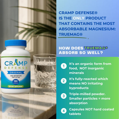 Cramp Defense Leg Cramps Pills — Organic Magnesium Capsules, High Absorption, Made in USA (3–6 Month Supply)