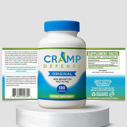 Cramp Defense Leg Cramps Pills — Organic Magnesium Capsules, High Absorption, Made in USA (3–6 Month Supply)