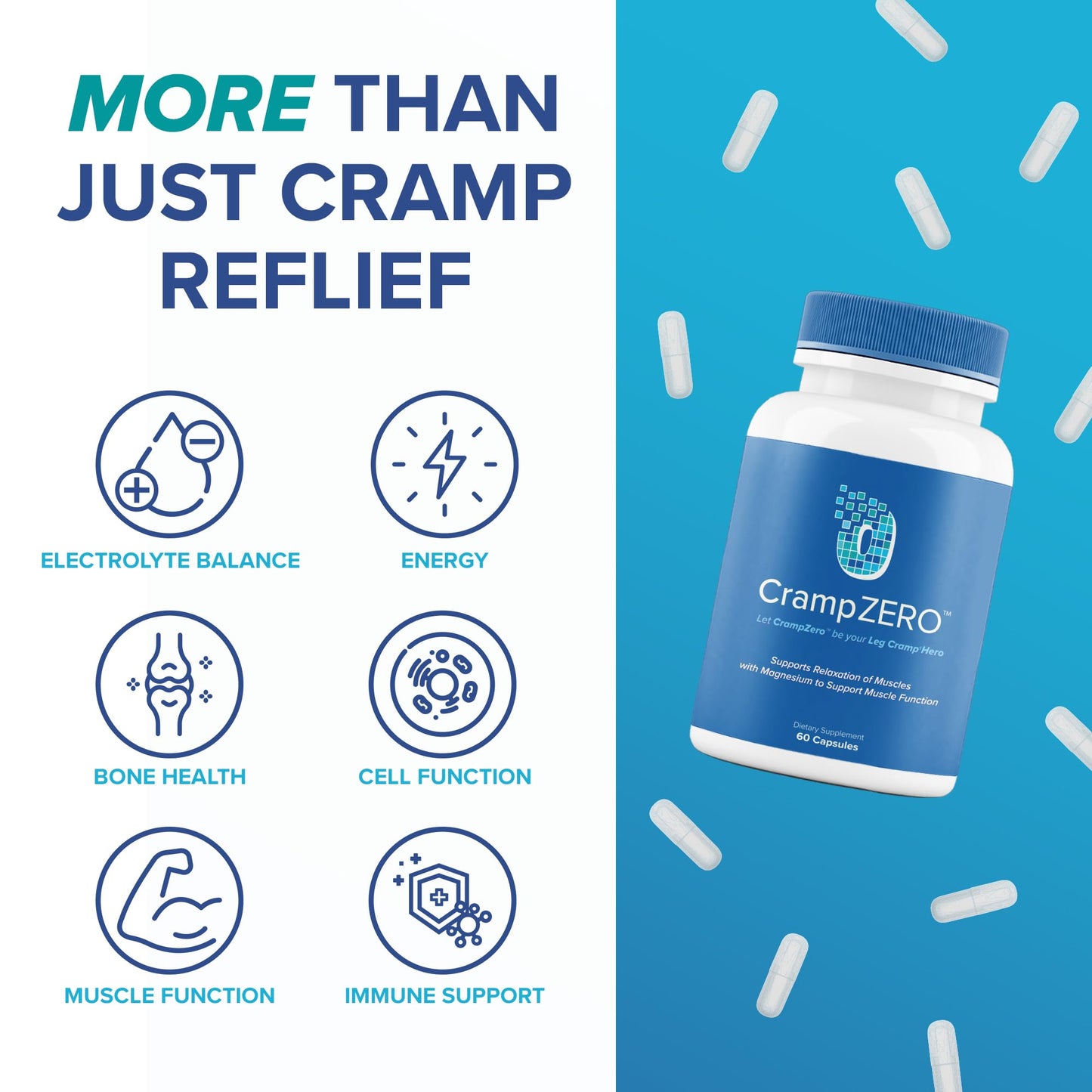 CrampZero Magnesium for Leg Cramps at Night – 60 Capsules
