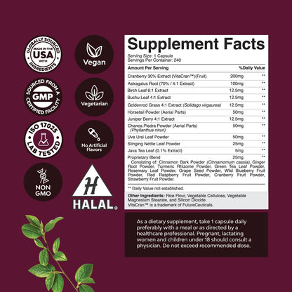Nature's Craft Advanced Kidney Support Supplement – Kidney Cleanse Detox & Repair Capsules with Cranberry, Uva Ursi & Astragalus – Urinary Tract Health, 240 Caps