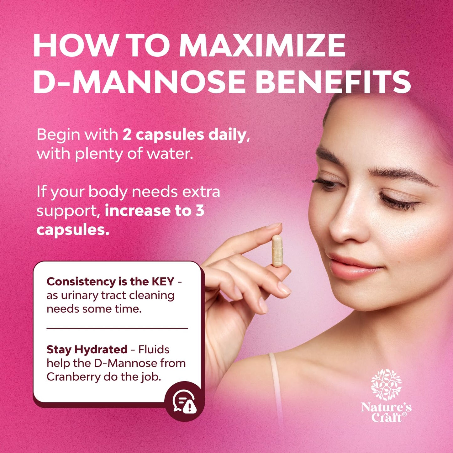 D Mannose with Cranberry - 1000mg D Mannose Capsules for Kidney Defense, Urinary Tract Health & Bladder Support - 60 Count