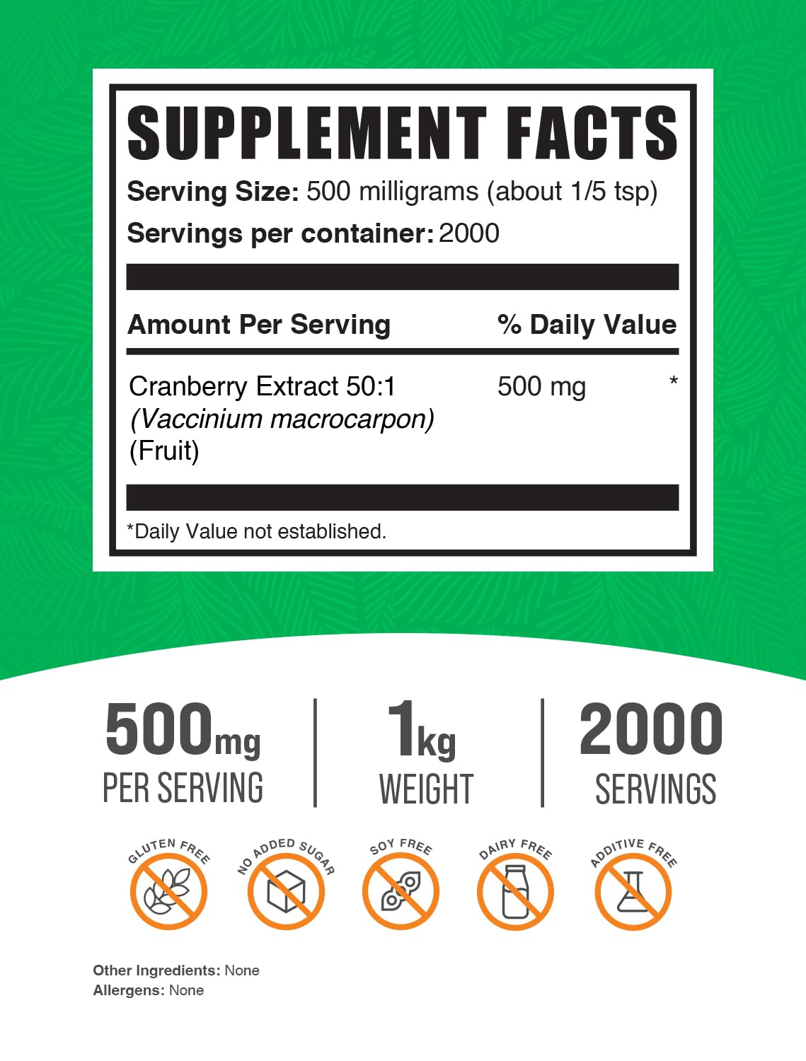 BulkSupplements Cranberry Extract Powder – 500mg/Serving, 1kg, Vegan & Gluten Free
