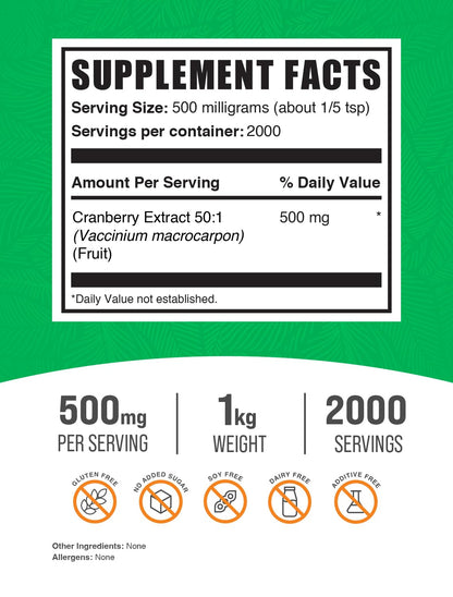 BulkSupplements Cranberry Extract Powder – 500mg/Serving, 1kg, Vegan & Gluten Free