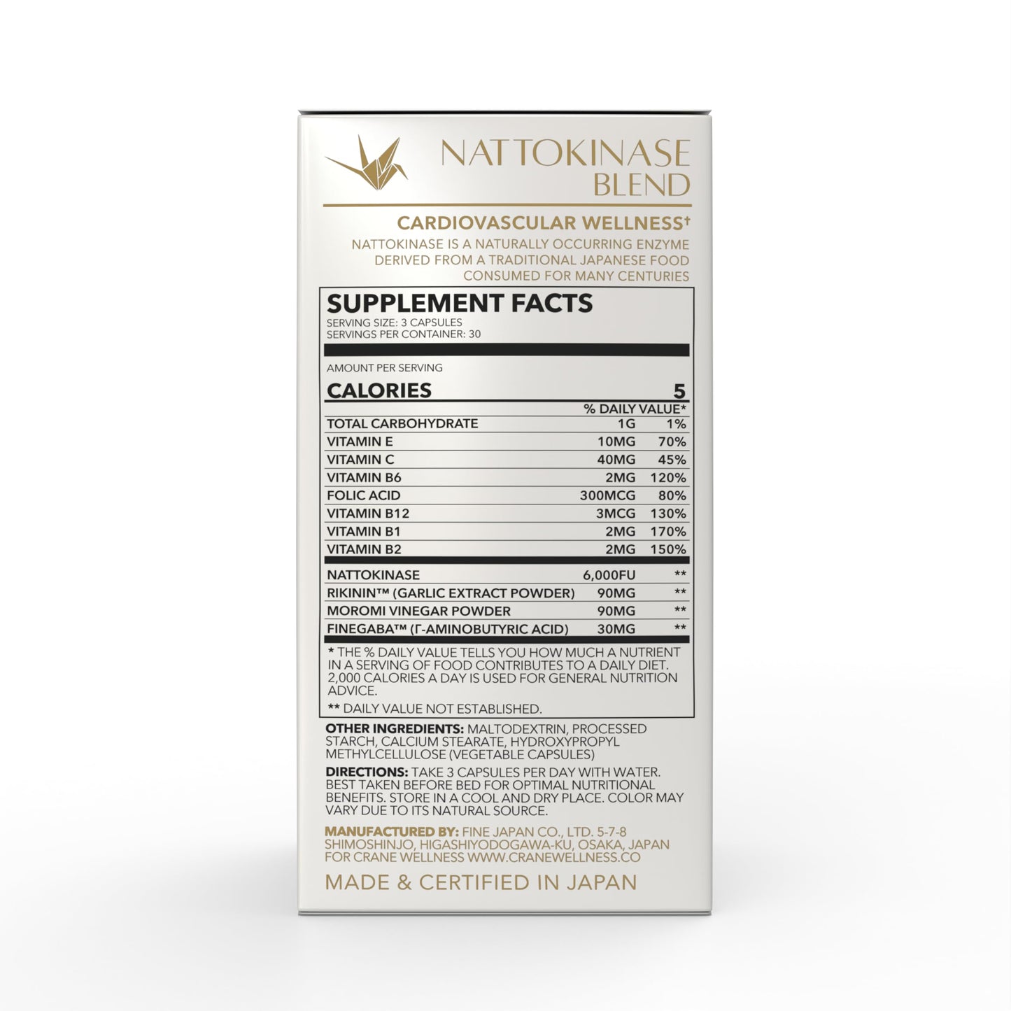 CRANE WELLNESS Nattokinase 6,000 FU | Non-GMO, Vegan, Gluten Free | Made in Japan