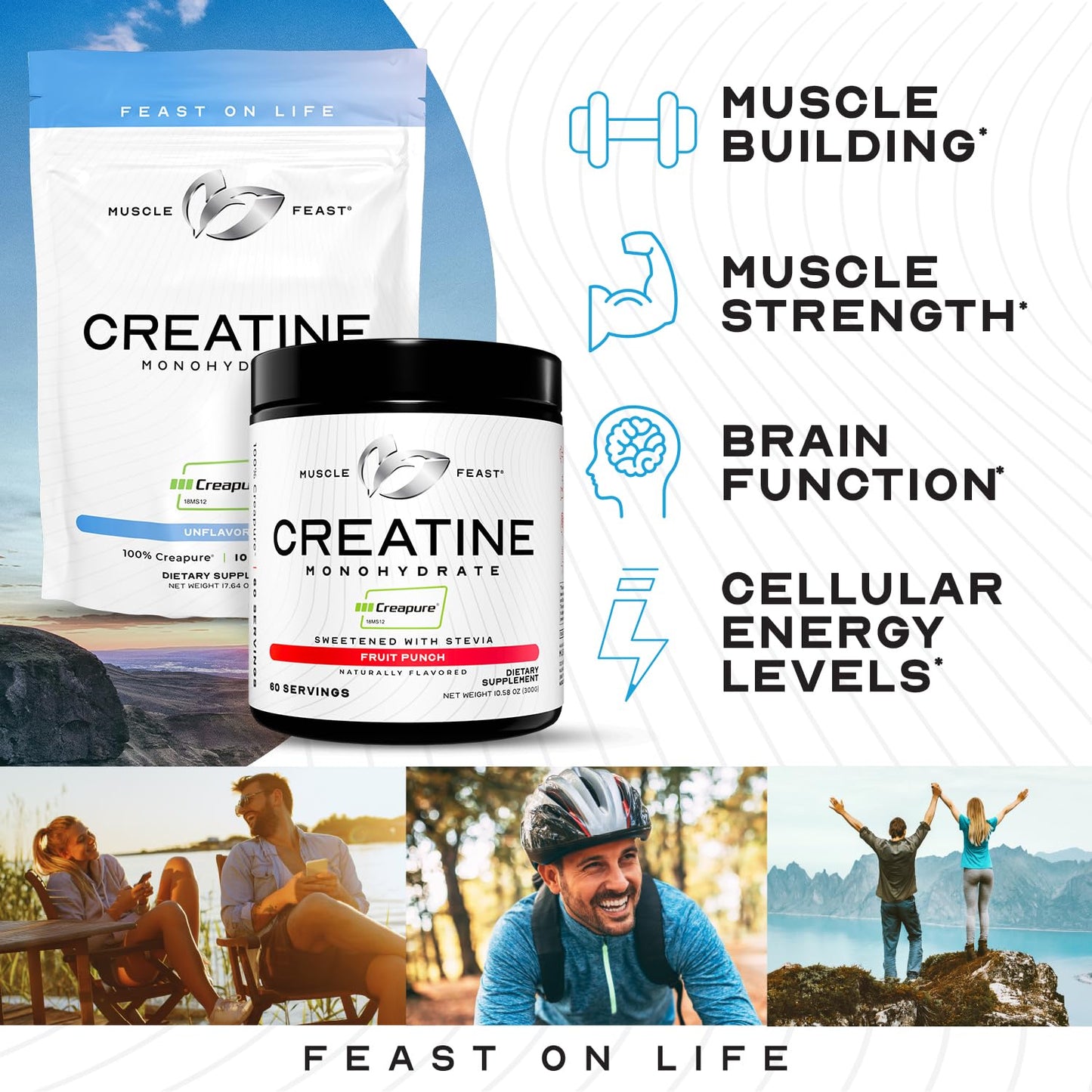 Muscle Feast Creapure Creatine Monohydrate Powder – Natural Fruit Punch, 60 Servings