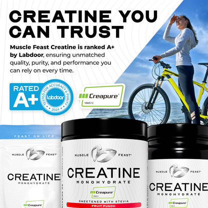 Muscle Feast Creapure Creatine Monohydrate Powder – Natural Fruit Punch, 60 Servings