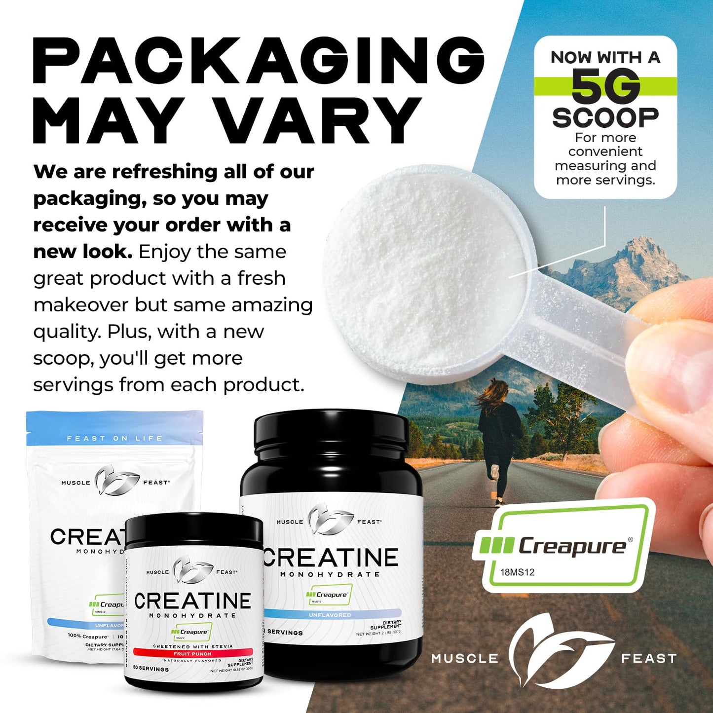 Muscle Feast Creapure Creatine Monohydrate Powder – Natural Fruit Punch, 60 Servings
