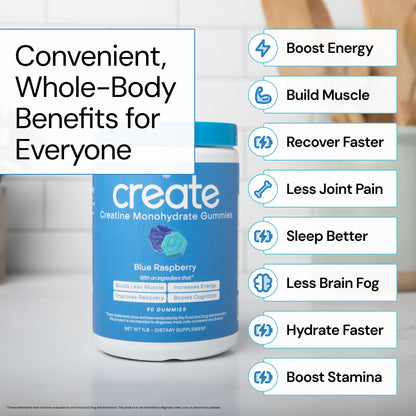 Create Creatine Monohydrate Gummies – 1.5g per Gummy, Vegan, Anti-Melting